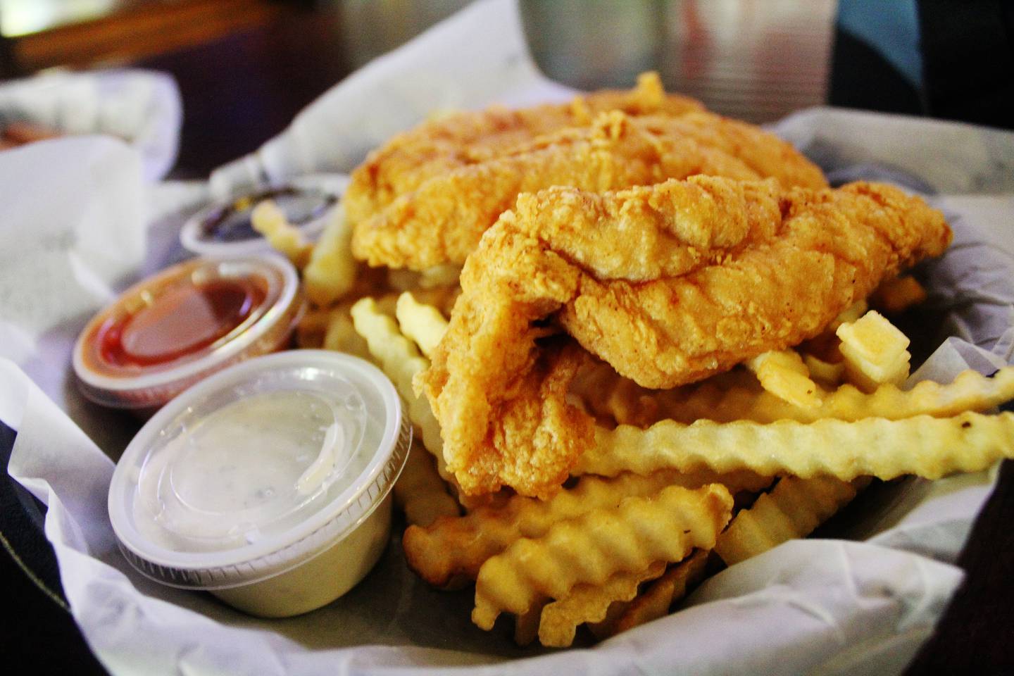 The Idle Hour in Mount Morris’ chicken strips are hand battered.