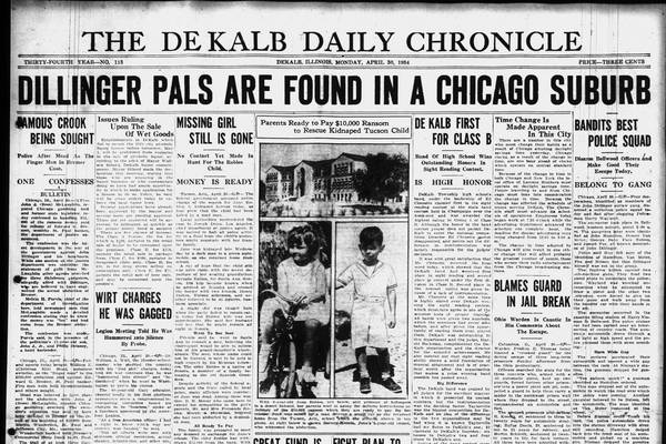 Historical covers for April 30: Dillinger pals are found in a Chicago suburb
