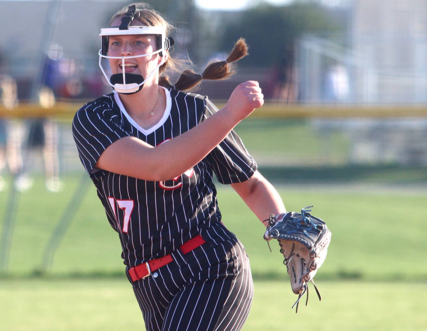 Huntley’s Juliana Maude reacts as the final out is recorded against McHenry in varsity softball at Huntley Friday.
