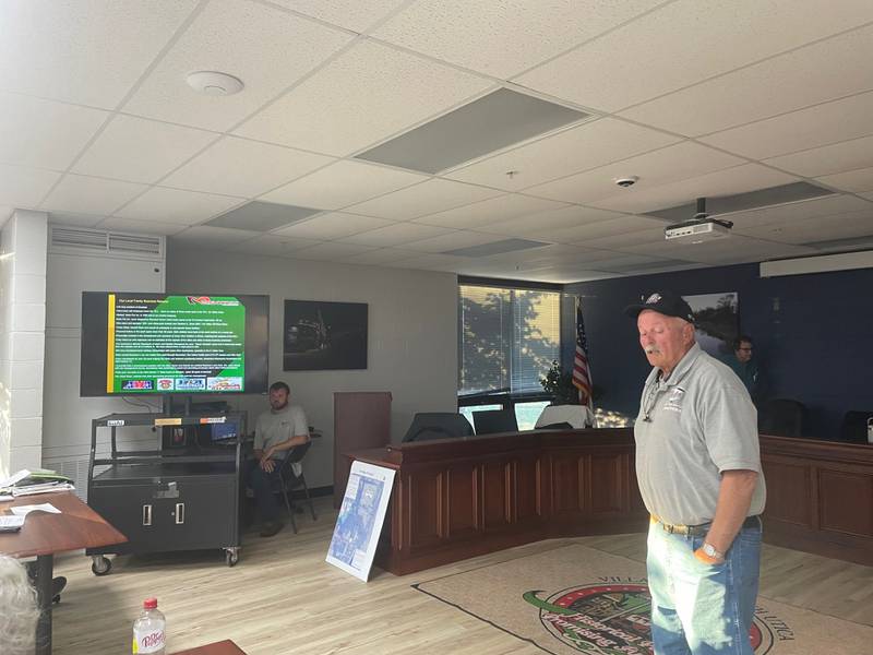 Gerhard Ward tells the Utica Planning Commission about plans for Fox River Off Road 2.0 during the commission's meeting Tuesday, Oct. 15, 2024. Ward and his family want to offer dirt bike riders a venue in rural Utica.