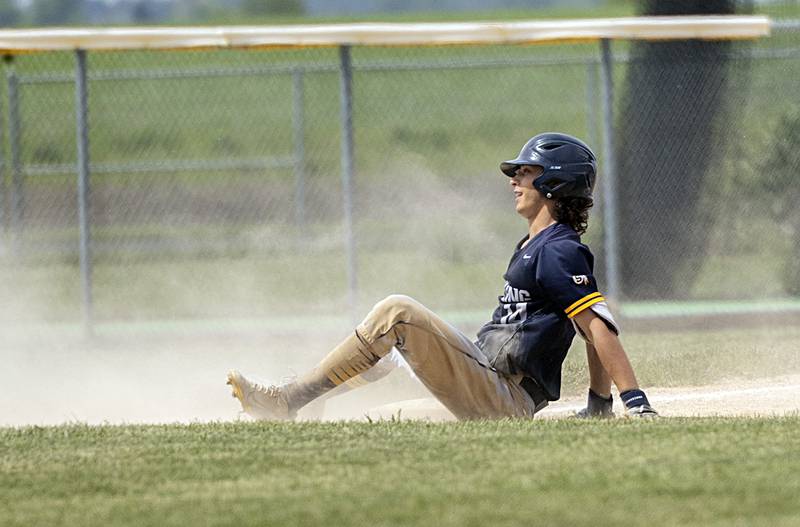 Sterling’s Gio Cantu is tagged out at third looking to stretch a double into a triple against Burlington Central during a class 3A regional final in Rochelle Saturday, May 27, 2023.