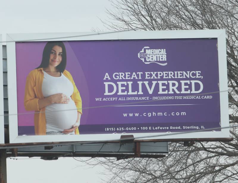 A billboard on Illinois Route 251 targets expected mothers from CGH Medical Center in Sterling on Friday, March 24, 2023 in Peru.