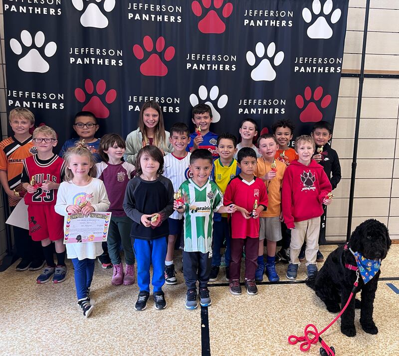 Jefferson Elementary School in Ottawa named its Champions of the Charter for October. They were kindergartners Norah T., Grayson L., and Tucker K.; first graders Sapphire T., David P., Nathan N., and Calvin H.; second graders Hunter M., Sergio N., and Mackson H.; third graders Caleb G., Neymar M., Kaiden F., and Lucas C.; and fourth graders Baylee C., Manny B., and Logan P.