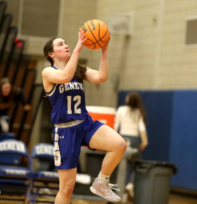 Geneva's Gabby Webb puts up a shot during a 4A Geneva Regional semifinal game against York on Tuesday, Feb. 18, 2025 in Geneva.