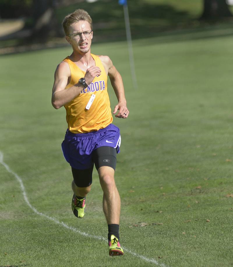 First finisher,  Mendota’s Anthony Kelson running the course at Eastwood Country Club in Streator Saturday during the LaSalle County Invitational.