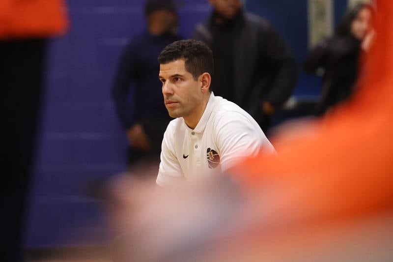 Joliet West head coach Jeremy Kreiger watches the game against Romeoville on Tuesday January 31st, 2023.