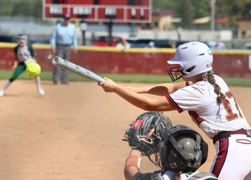 Richmond-Burton’s Gabby Hird connects against North Boone  in IHSA Class 2A Regional Title Game action softball at Richmond-Burton High School in Richmond  on Saturday, May 24, 2025.