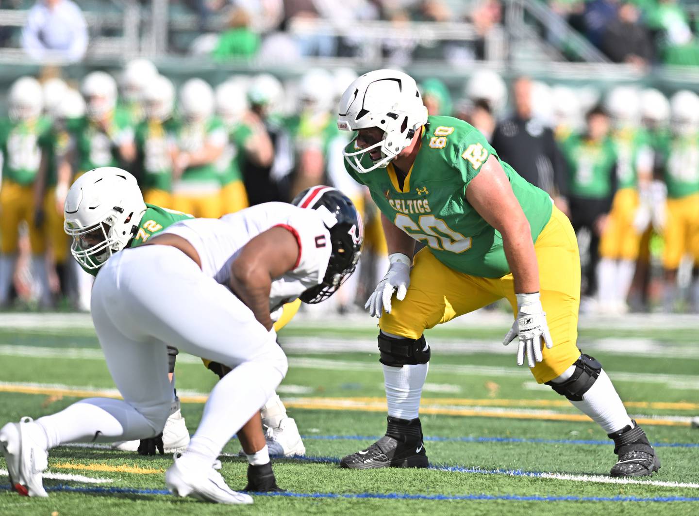 Providence Catholic's Bryce Tencza (60) in action during the class 5A first round playoff game against Springfield on Saturday, NOV. 01, 2025, at New Lenox.