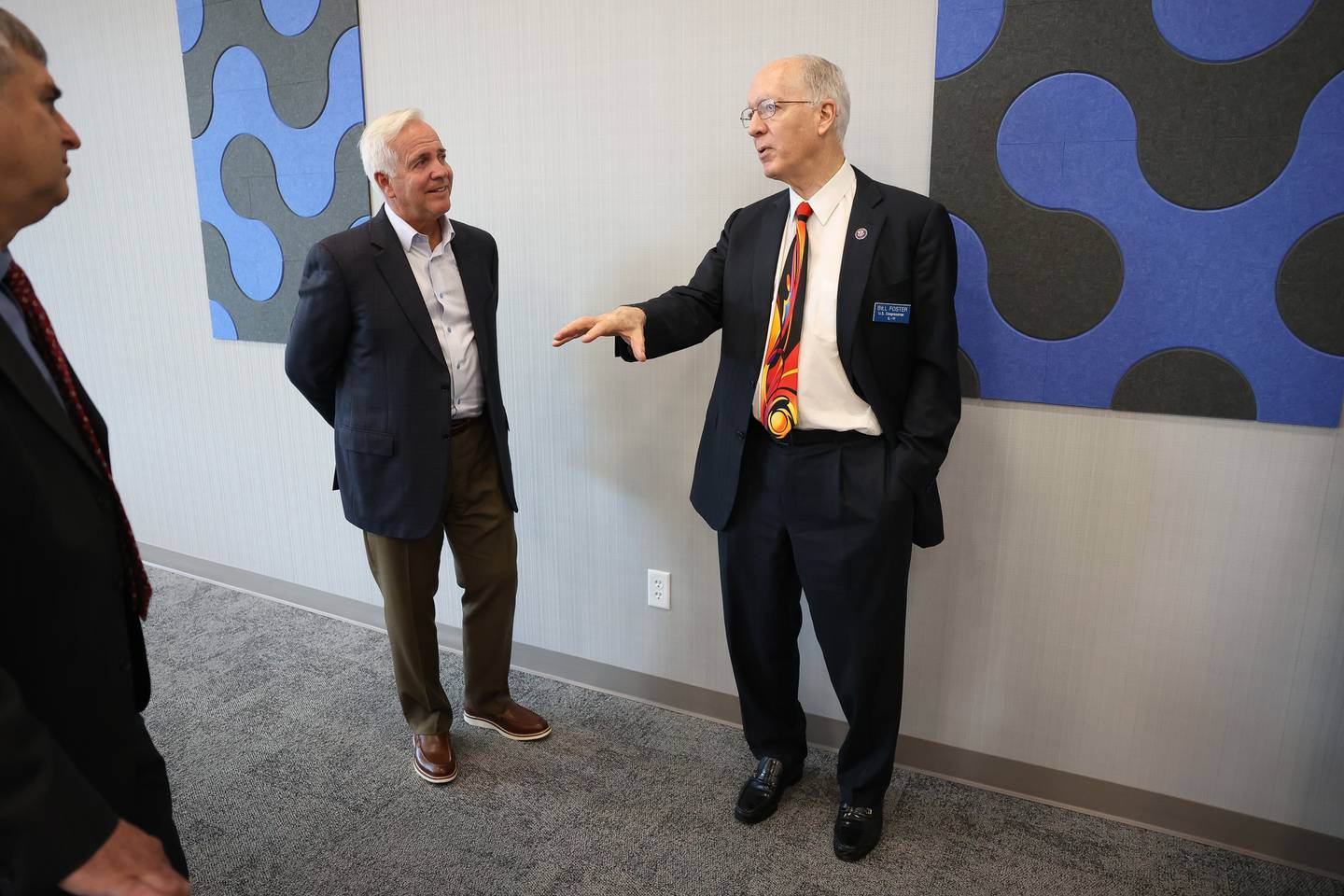 Joliet Mayor Terry D’Arcy and U.S. Representative Bill Foster, D-11, talk before the ribbon cutting ceremony for the new Cornerstone Wellness Center on Tuesday, Aug. 8, 2023 in Joliet.