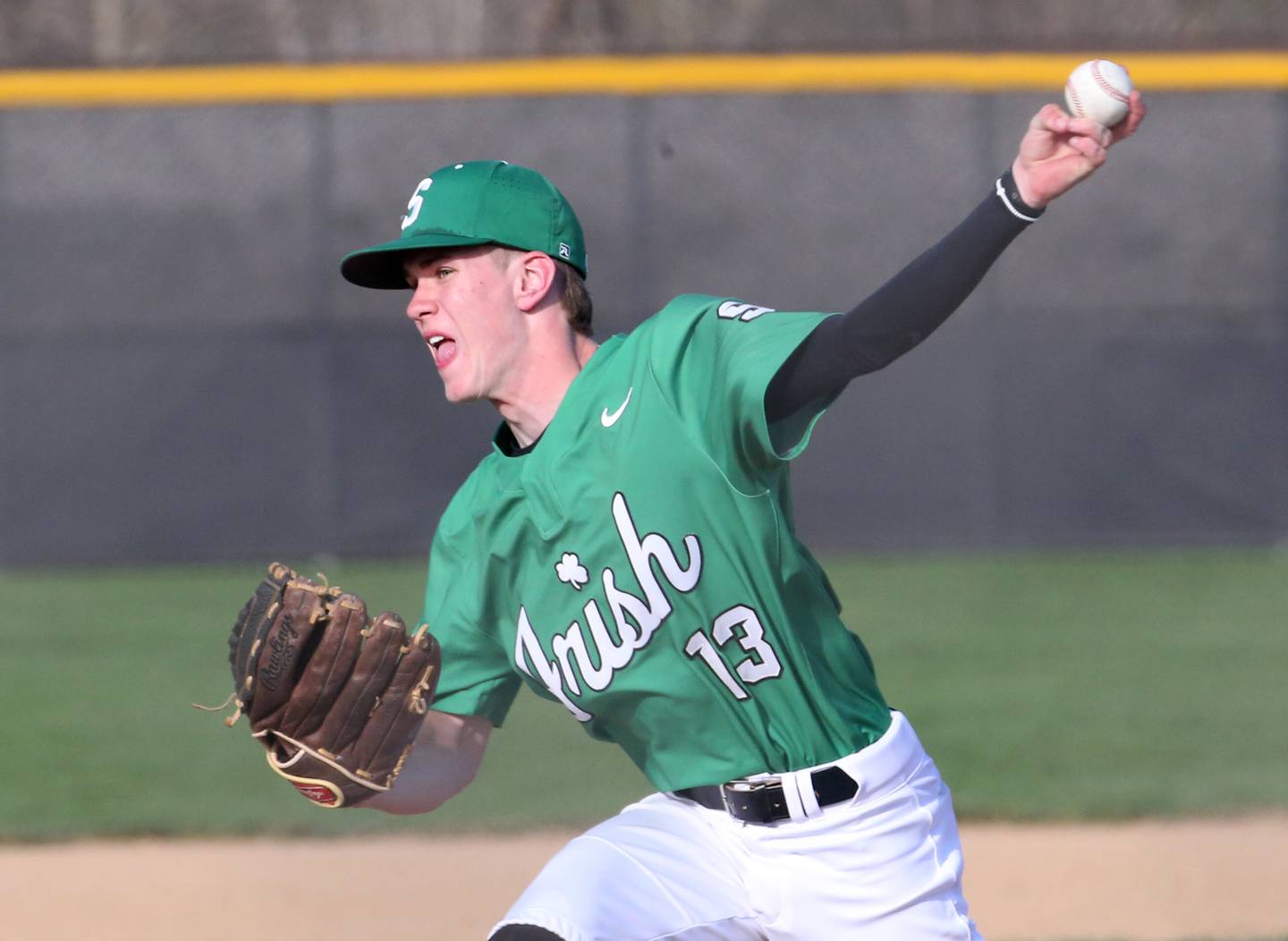 Seneca's Paxton Giertz delivers a pitch to Putnam County on Thursday, April 13, 2023 at Seneca High School.