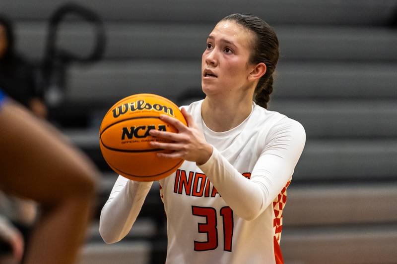 Minooka's Madelyn KIper shoots a free throw during a WJOL Girls Basketball Tournament game against Joliet Central at Minooka on Nov. 19, 2025