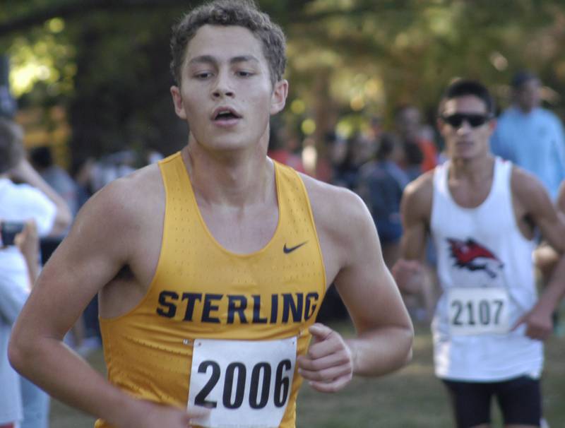 Sterling CC runner Charles Johnson heads to the finish. Local High School teams gathered at Hoover Park in Sterling for the Rock River Run, held on Saturday, September 27, 2025.