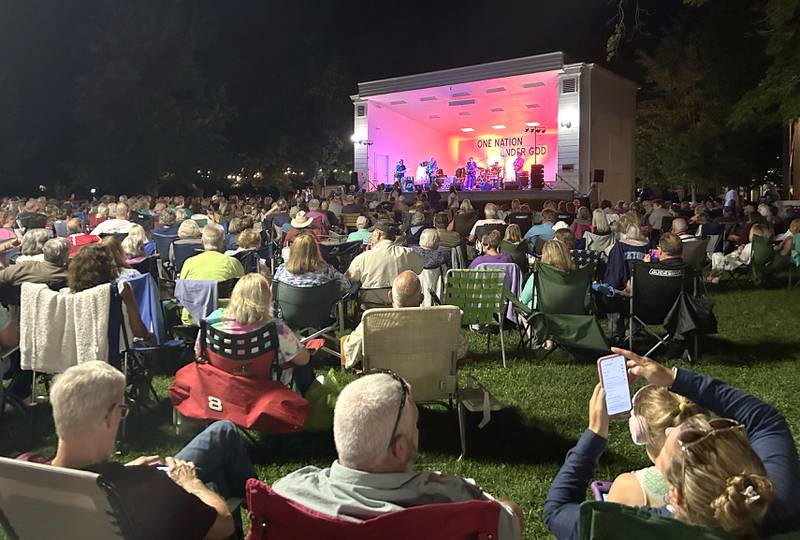 The lawn surrounding the Warren Reckmeyer Bandshell in downtown Mt. Morris was packed with people on Friday, Aug. 22, 2025 as 2,200 turned out to hear Heartache Tonight, an Eagles tribute band, play at the Jamboree Concert Series.