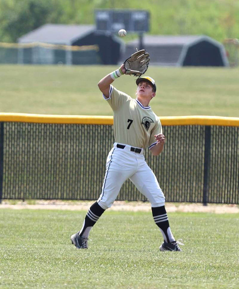 Sycamore's Kiefer Tarnoki catches a fly ball during their Class 3A sectional final win over Burlington Central Saturday, June 3, 2023, at Kaneland High School in Maple Park.