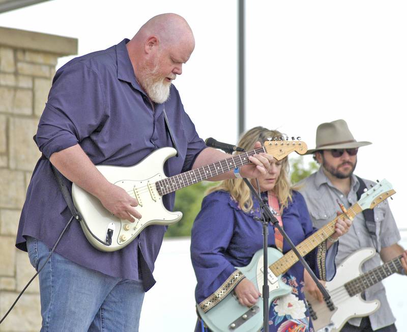 Chris Avey of the Avey Grouse bamd rips a lead while performing at the Bellson Music Fest. The Bellson Music fest was held on Saturday, June 7, 2025 at RB&W District Amphitheater in Rock Falls.