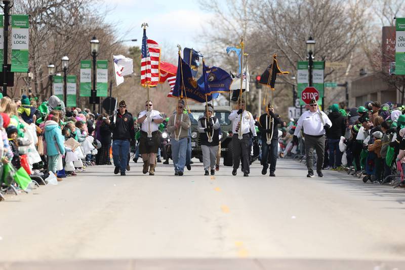 Military veterans lead off the Plainfield Hometown Irish Parade on Sunday, March 17, 2024 in Plainfield.
