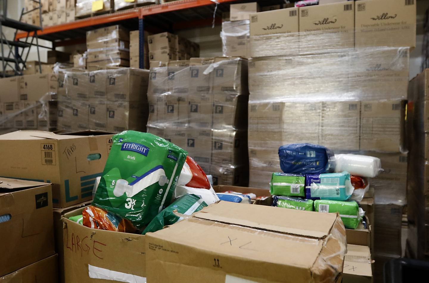 Diapers to be sorted in Keeping Families Covered’s new facility at 4138 W. Orleans St. in McHenry on Monday, Jan. 24, 2023. Keeping Families Covered has taken over for the Diaper Bank of Northern Illinois, one of the first National Diaper Bank Network members, which was previously at this location.