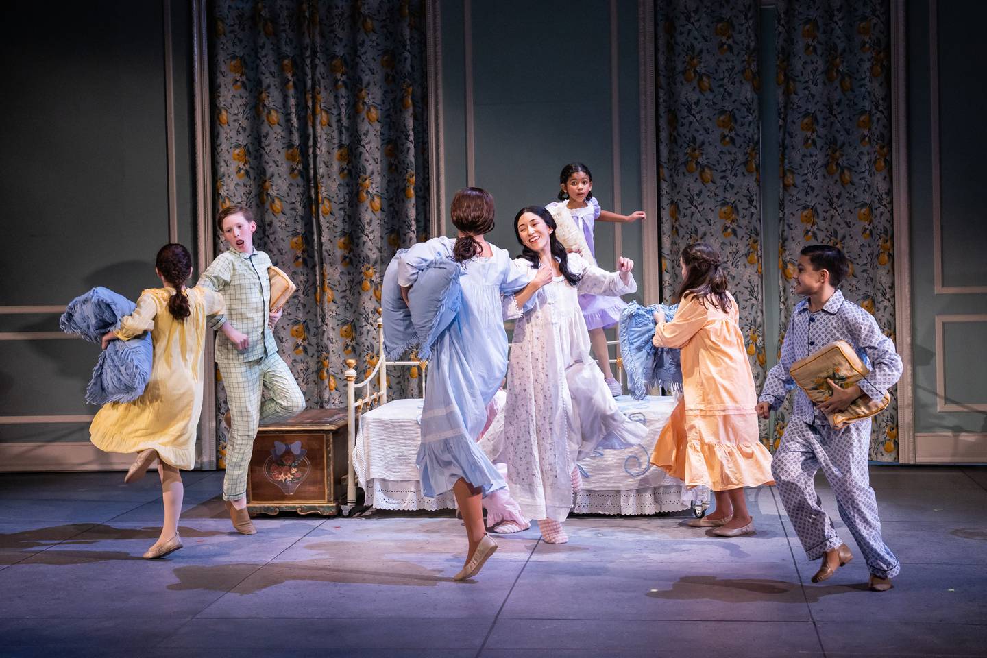 (from left) Milla Liss as Brigitta, Gage Richey as Friedrich, Julia Aragon as Liesl, Alicia Kaori as Maria, Savannah Lumar as Marta, Maddie Morgan as Louisa and Ezekiel Ruiz as Kurt in Paramount Theatre’s holiday season production, The Sound of Music. Rodgers and Hammerstein’s beloved musical runs November 9, 2022-January 14, 2023 at Paramount Theatre, 23 E. Galena Blvd. in downtown Aurora. Tickets: paramountaurora.com or (630) 896-6666. Credit: Liz Lauren. Note: this children’s cast rotates performances with a second children’s company, plus a third set of understudies, in Paramount’s The Sound of Music.
