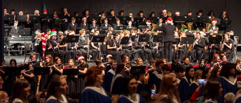 Plainfield South High School bands and choir perform their Holiday Collage Concert in 2024.