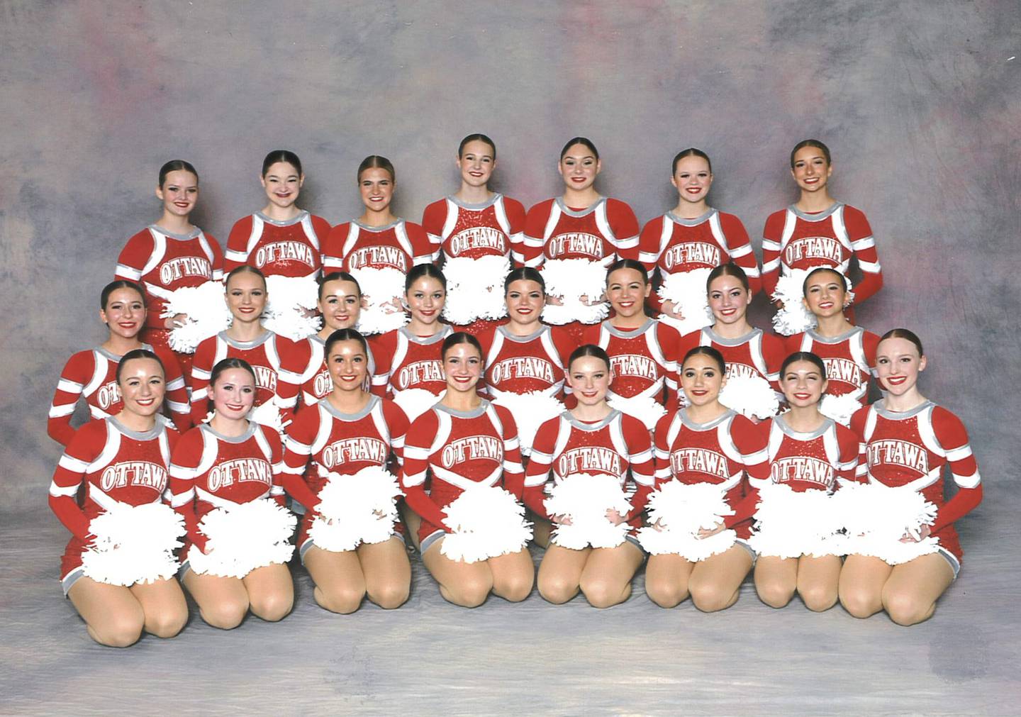 The 2023-24 Ottawa Pirate Poms dance team advanced to this weekend’s IHSA Competitive Dance State Final in Bloomington. The team includes, from the left: front row - Macie Hart, Kaylee Monroe, Sienna Banushi, Sophie Fernandez, Hadley Byrd, Maddie Anderson, Rudi Fleck and Maddie Kerestes; middle row - Sierra Harmon, Raygan Hatfill, Caroline Cooney, Maggie Kidder, Natalie Dyche, Bella Hart, Maya Martin and Mia Lowe; back row - Mia Abernathy, Melanie Stisser, Melanie Kaminski, Madi Theissen, Finley Gross, Lilly Samolitis and Aubrey Maubach.