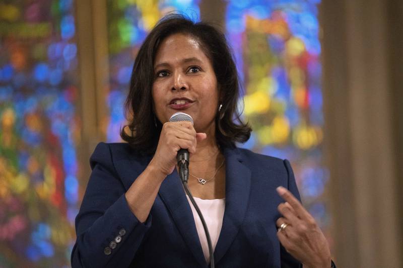 4th ward Ald. Sophia King participates in a forum with other Chicago mayoral candidates hosted by the Chicago Women Take Action Alliance Saturday, Jan. 14, 2023, at the Chicago Temple in Chicago.