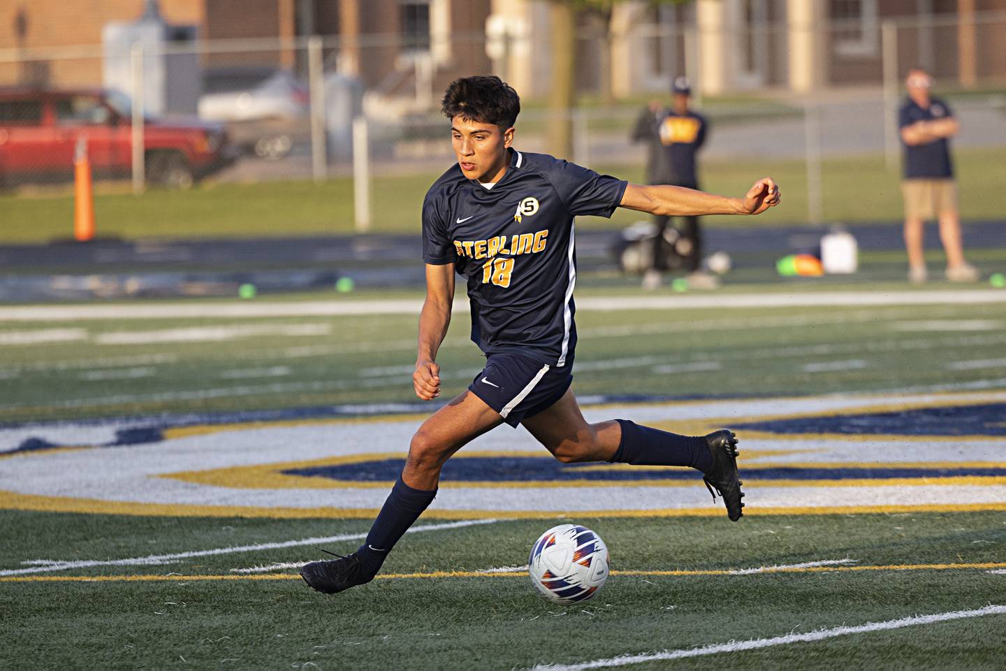 Sterling’s Marco Chino chases the ball against Alleman Tuesday, Sept. 19, 2023 at Sterling High School.