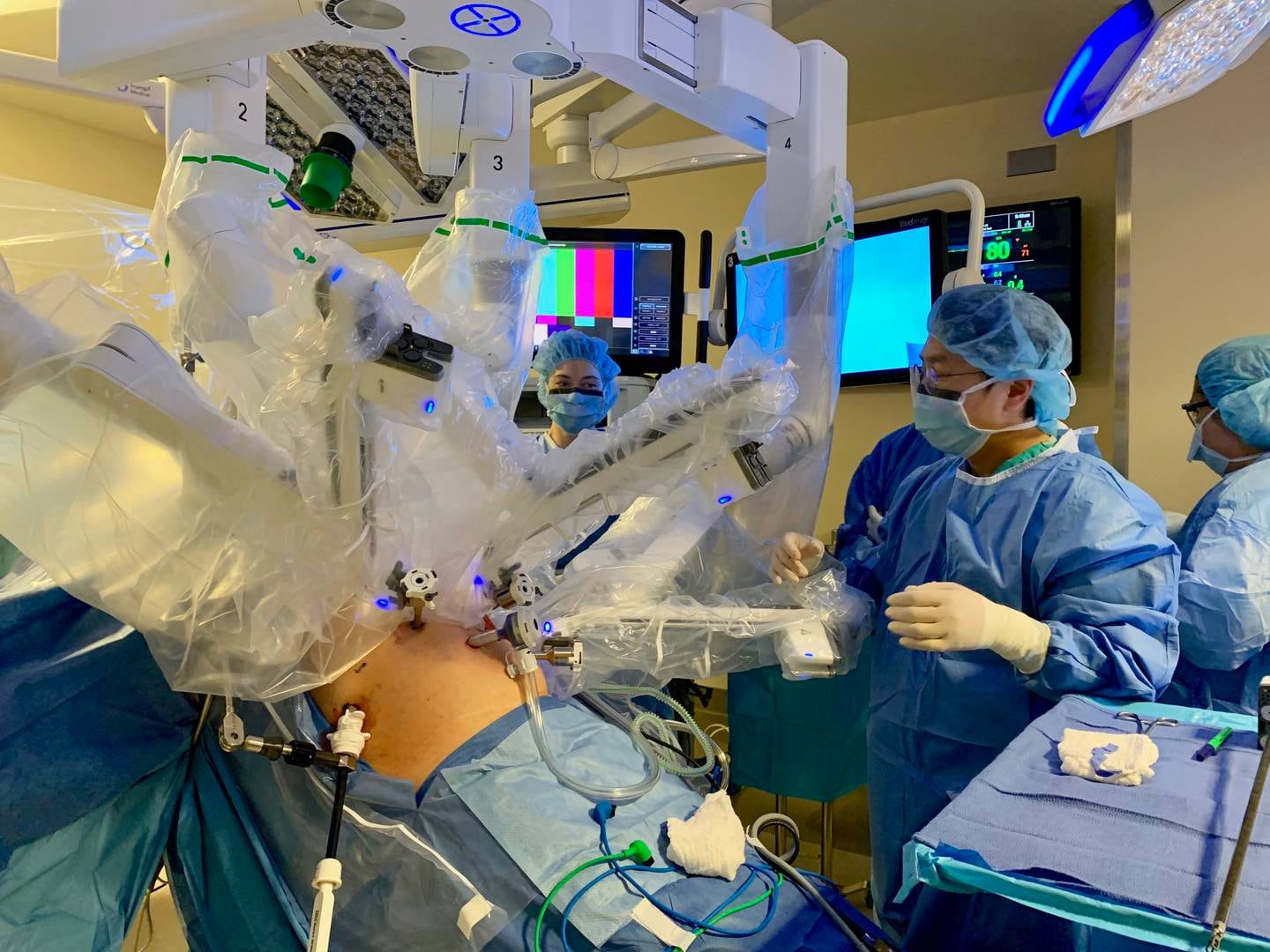 A patient receives robot-assisted, minimally invasive lung cancer surgery at Northwestern Memorial Hospital in Chicago.