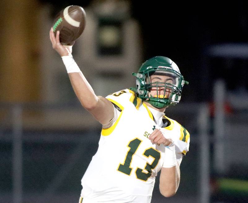 Crystal Lake South’s Christian Avery fires a pass in varsity boys football at McCracken Field on the campus of McHenry High School in McHenry on Friday, Sept. 5, 2025.