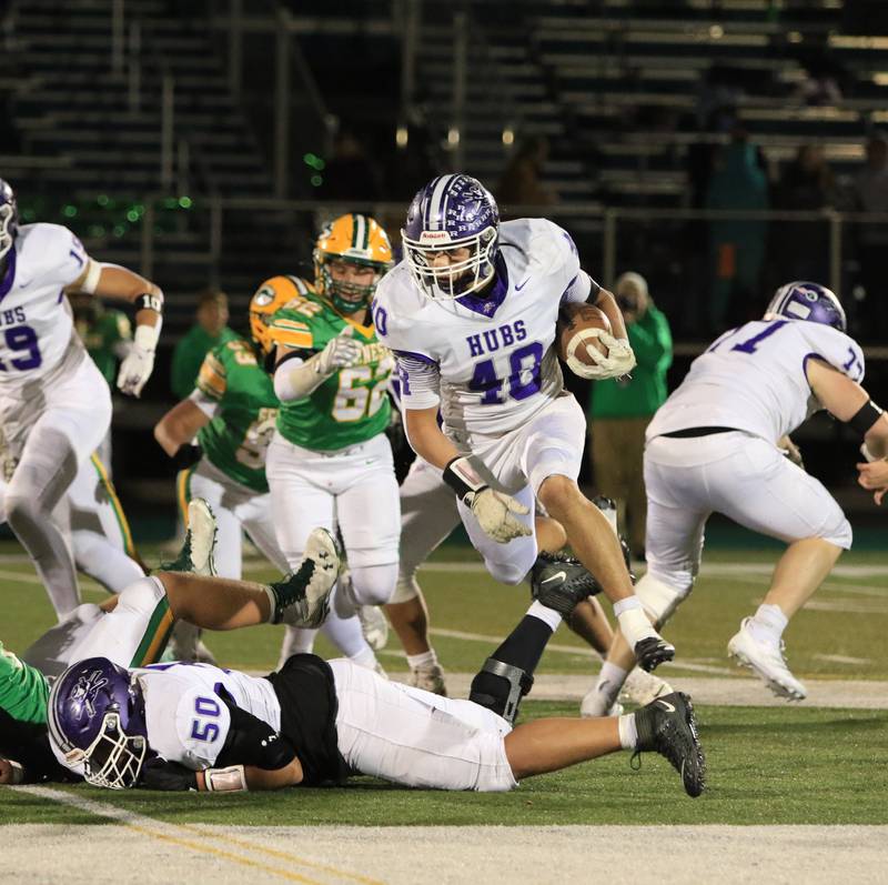 Rochelle's Roman Villalobos (40) rumbles for yards during Friday's Class 4A first-round playoff game at Geneseo.