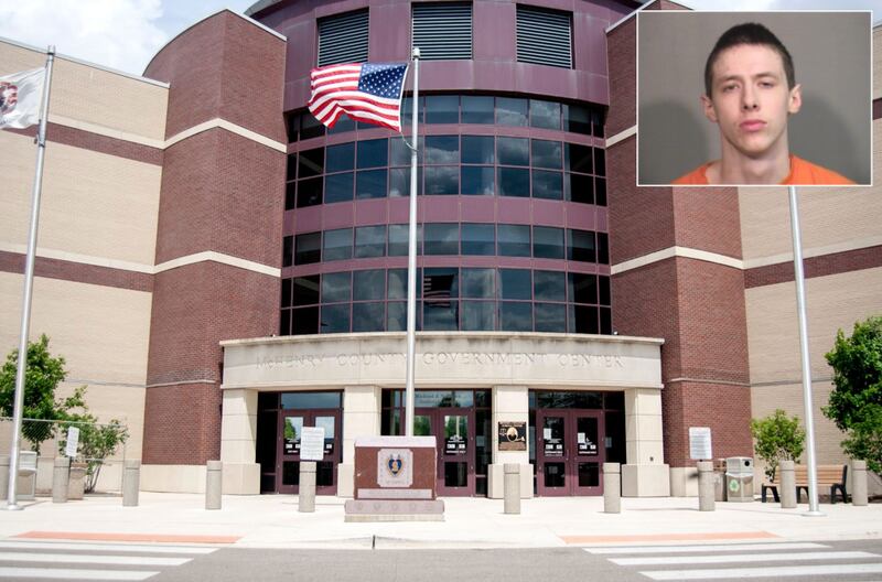 Inset of Keenan Queen in front of Northwest Herald file photo of the McHenry County courthouse.