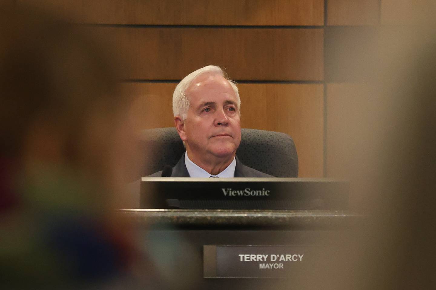 Joliet Mayor Terry D’Arcy sits in on the Joliet City Council Meeting on Tuesday, Dec. 16, 2025 in Joliet.