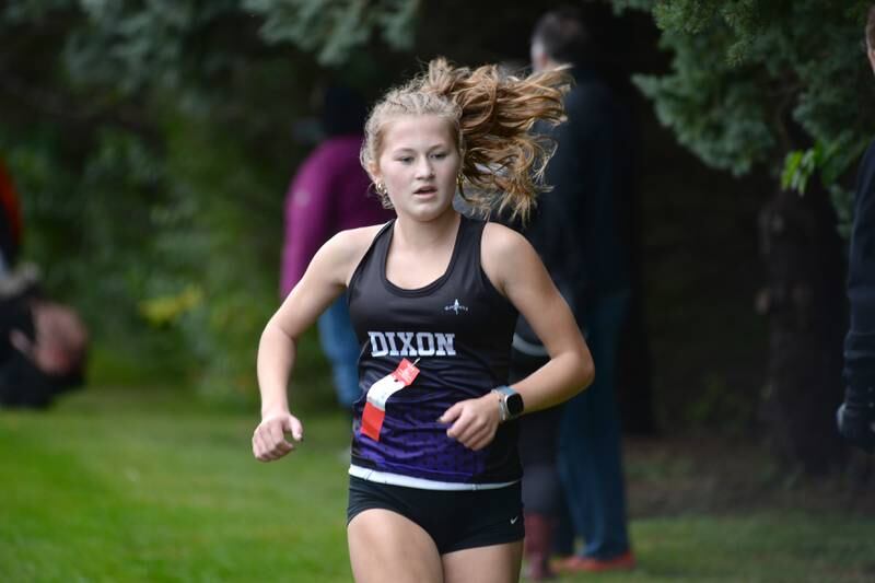 Dixon's Kamryn Rogers runs at the Big Northern Conference meet at Oregon Park West on Saturday, Oct. 14, 2023. She finished second in the event.