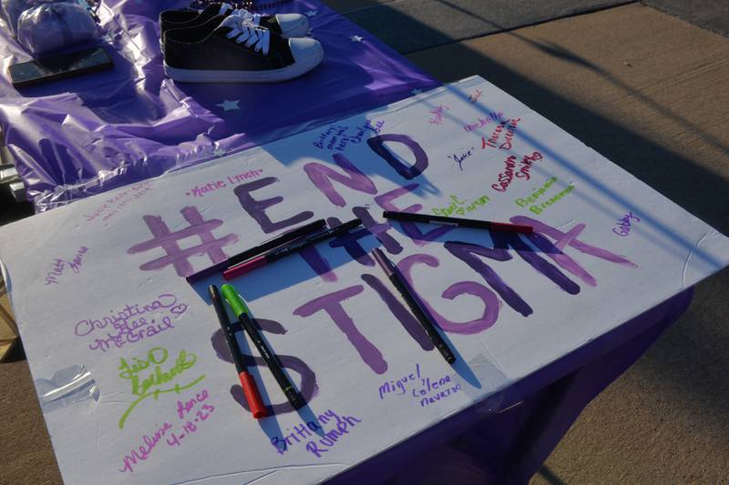 This sign that says "End the Stigma" was on display at the Sauk Valley Voices of Recovery Overdose Awareness event in Dixon on Thursday, Aug. 31, 2023.