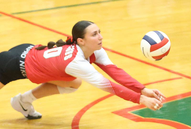 L-P's Anna Riva saves the ball during the Class 3A Sectional semifinal game on Tuesday, Nov. 4, 2025 in Sellett Gymnasium at L-P High School.