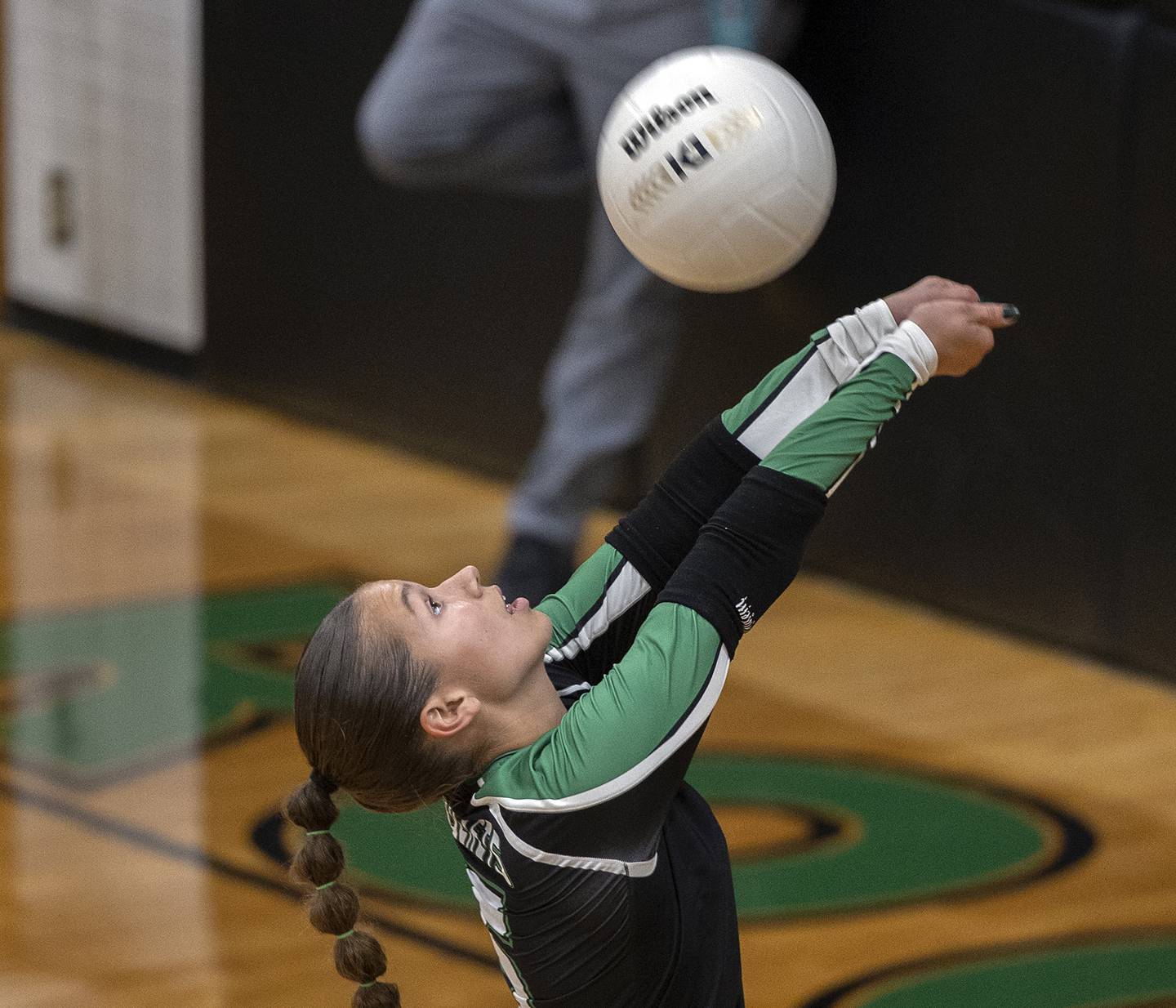 Rock Falls’ Elizabeth Lombardo plays the ball against Lasalle-Peru Wednesday, Sept. 4, 2024, at Rock Falls High School.