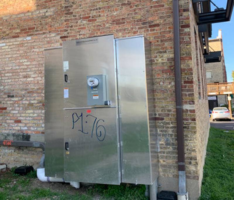 The utility box at 10 Shumway Ave., Batavia, with graffiti of P1-76 but without an arrow pointing downward, more common in other tags. Police ares seeking tips as to who is doing it, as more areas of the city are being tagged.