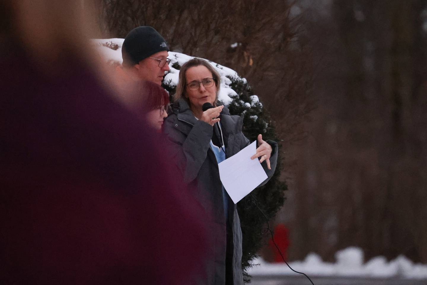 Lynn Smith, battling stage 4 colon cancer, shares a few words to the hundreds that came out to show their support outside her home in Plainfield on Sunday January 29th, 2023.