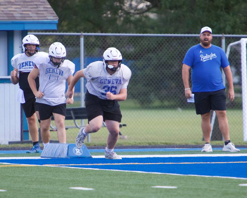 Geneva Varsity football run drills at practice on Thursday Aug.21,2025 in Geneva.