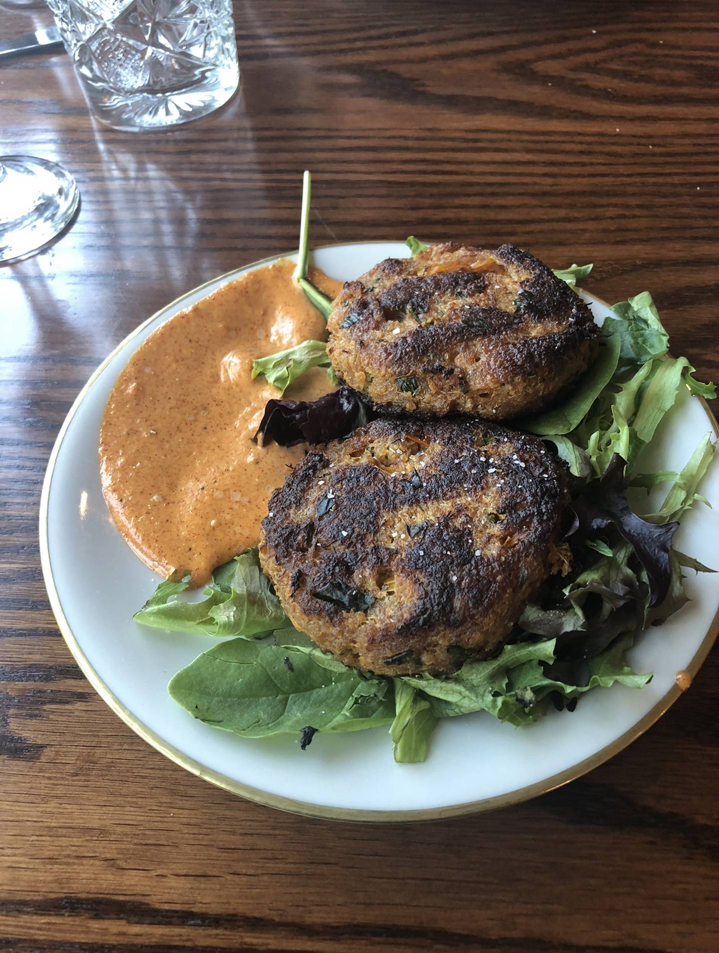 Fresh crab cakes from Bleuroot paired will with the sweet potato fries.