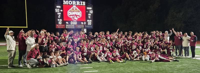 The Morris football team clinched the Interstate 8 Conference championship with a 50-10 win over Sycamore on Friday night.