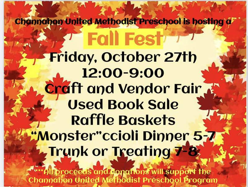 The flyer for the Fall Fest at Channahon United Methodist Church benefiting its preschool program.