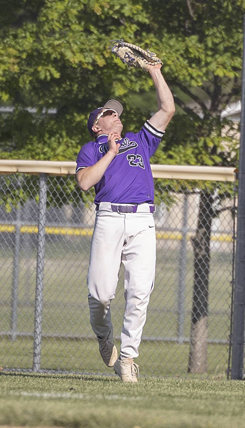 Dixon’s Quentin Seggebruch hauls in a pop up against Burlington Central Thursday, May 25, 2023 during a class 3A regional semifinal in Rochelle.