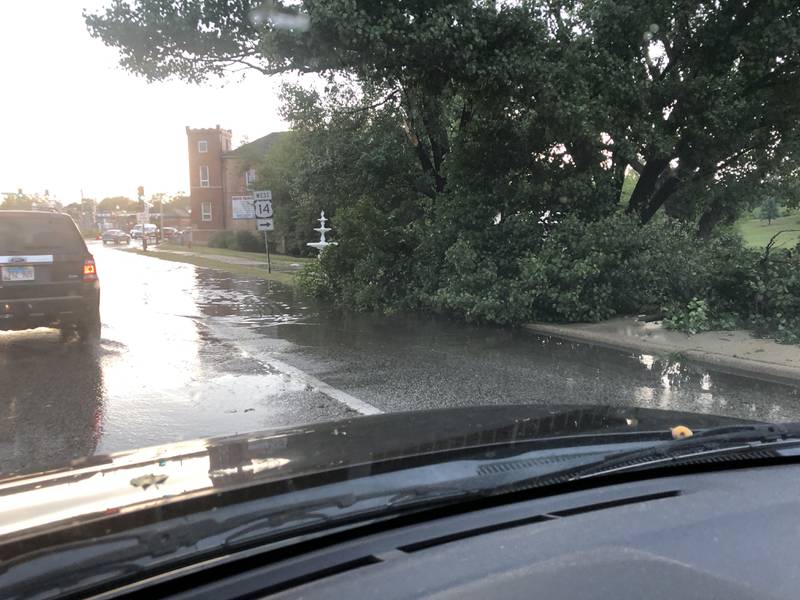 Water was across the road on Route 14 in Cary, at Veteran's Park, following the storm that rolled through at about 4 p.m. Saturday, Aug. 16, 2025.