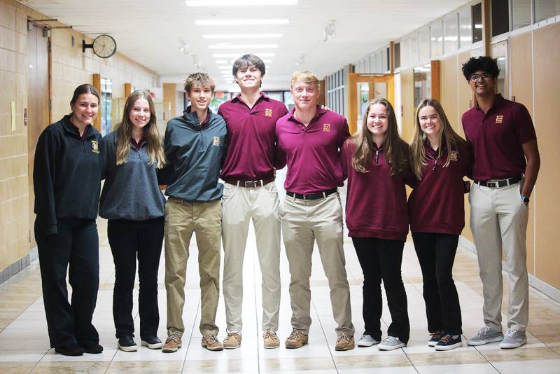 AP Scholars from Montini Catholic's Class of 2024, from left, Lucy Rizzi, Riley White, Tanner Sebben, Danny Petersen, Sam Hemmersmeier, Marin Ferris, Haiely Goetz and Anjay Dhir.