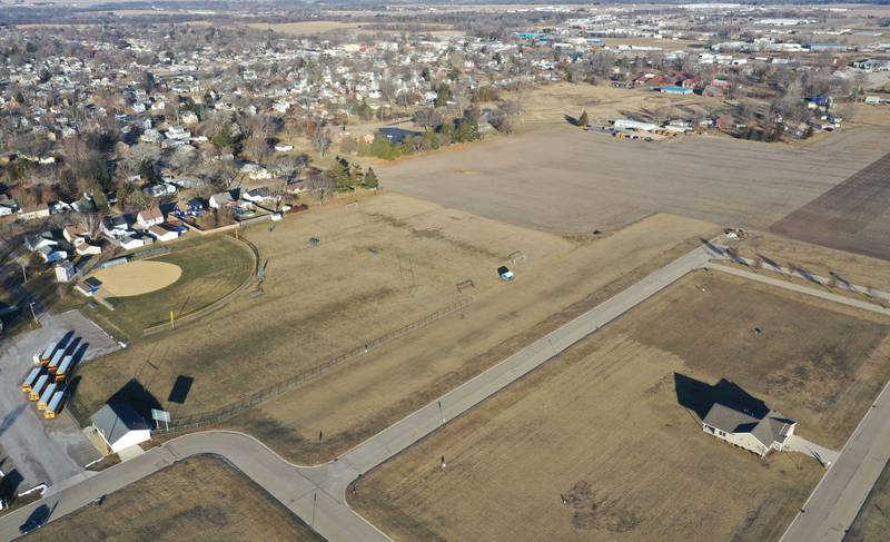 An aerial view of the Princeton High School softball field known as Little Siberia, on Thursday, Jan. 22, 2026 in Princeton. In December, the Princeton City Council amended its zoning ordinances to make way for a proposed fieldhouse for the Princeton School District. The project is in the beginning stages. The school district is looking at purchasing 15 acres north of Liberty Village for a 50 to 80,000 square foot indoor sports complex. The facility would also include parking. The fieldhouse concept would serve both youth and high school teams.