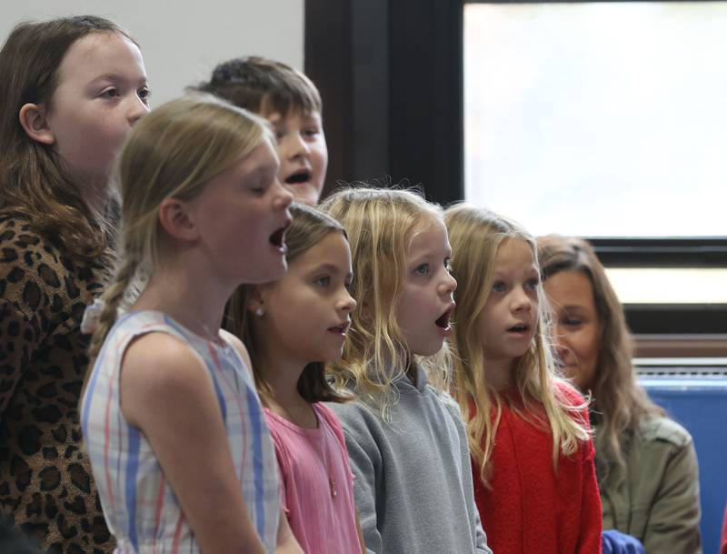 Students sing Armed Forces Medely during the Veterans Day program at Lincoln School on Tuesday, Nov. 11, 2025 in Princeton.