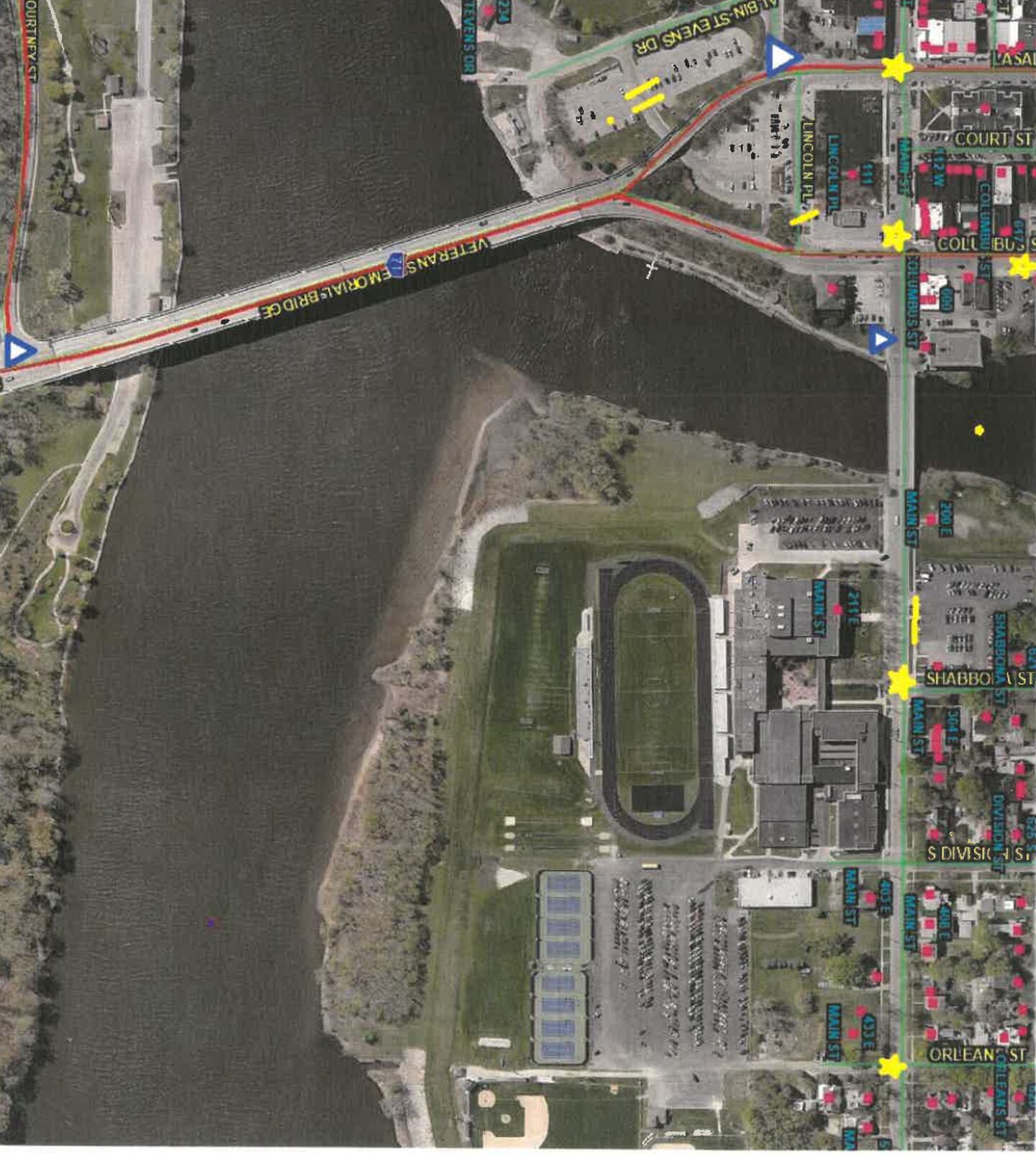 A map supplied by the Ottawa Police Department of where they will be stationed to help traffic during the Ottawa High School arrival and dismissal times.