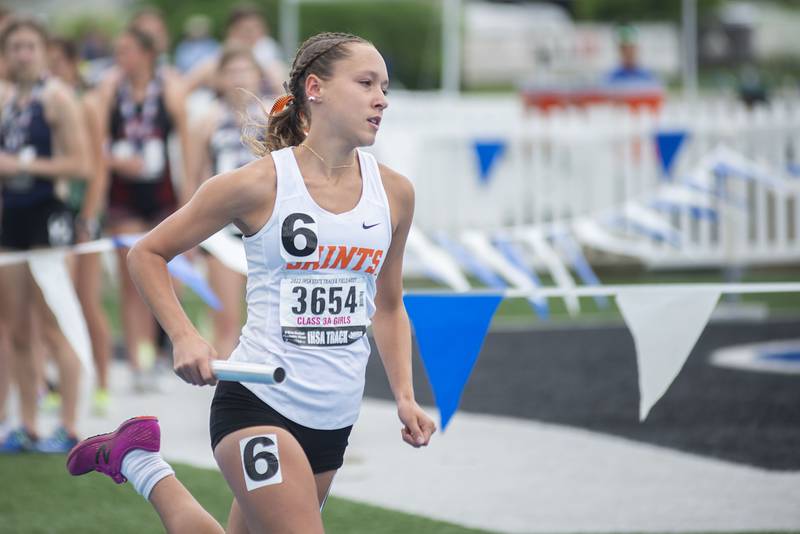 St. Charles East's Gia Klasa competes in the 4x8 finals during the IHSA girls state championships, Saturday, May 21, 2022 in Charleston.
