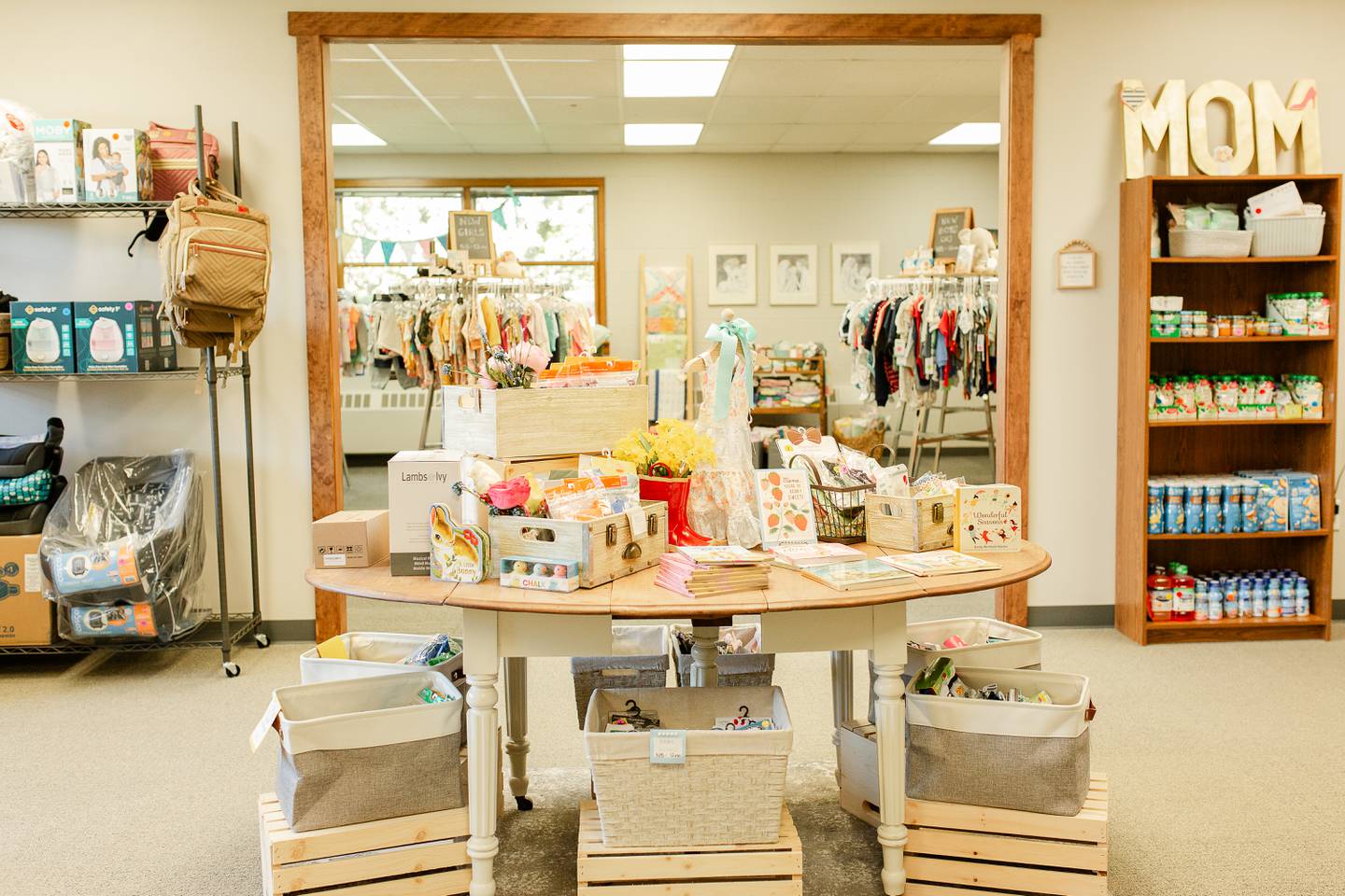 The Magi Baby Chest in Princeton provides baby supplies to families through a coupon system. Coupons are used on new baby supplies. Supplies include items such as bottles, formula, diapers, laundry soap, clothing, strollers, high chairs and medicine.