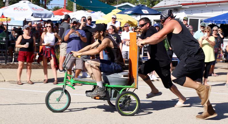 Team County Line Customs participates in the 2024 Maple Park Fun Fest Toilet Bowl Races on Saturday, Aug. 31, 2024 in Maple Park.